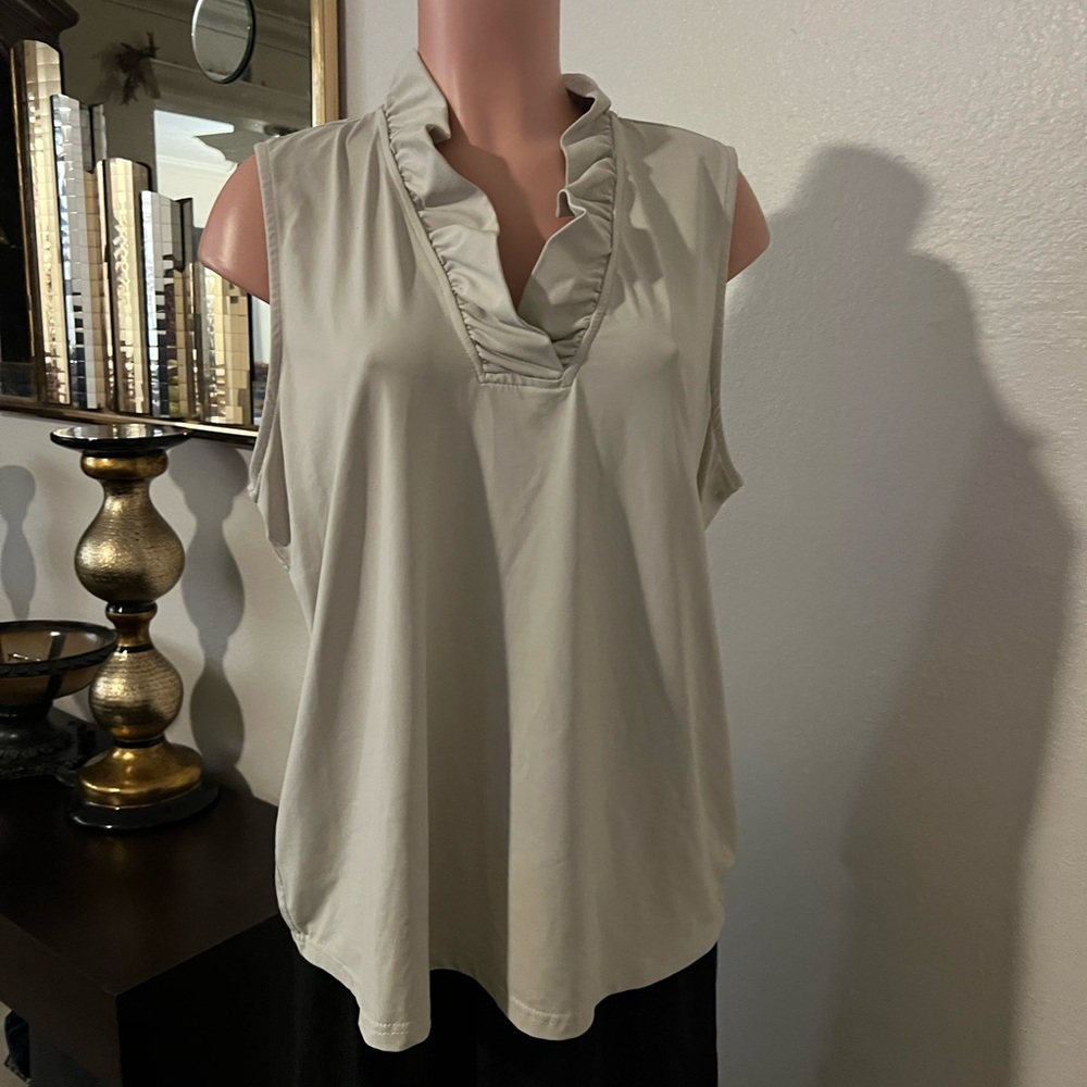 Lulu-B Sleeveless Ruffle V-Neck Blouse - Cream